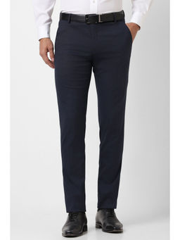 Peter England - Men Navy Check Slim Fit Formal Trousers