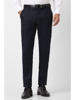 Peter England - Men Navy Check Slim Fit Formal Trousers