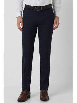 Peter England - Men Navy Check Slim Fit Formal Trousers