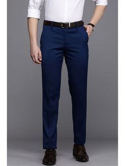 Peter England - Men Navy Textured Slim Fit Formal Trousers