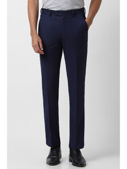 Peter England - Men Navy Textured Slim Fit Formal Trousers