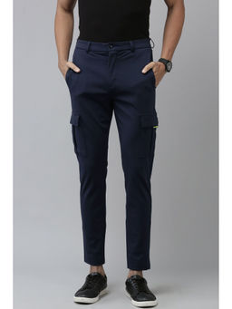 Van Heusen - Men Navy Solid Slim Fit Trousers