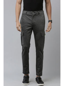 Van Heusen - Men Grey Solid Slim Fit Trousers