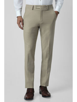 Van Heusen - Men Beige Textured Slim Fit Trousers