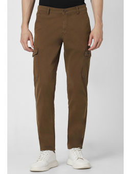 Van Heusen - Men Brown Solid Slim Fit Trousers