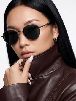 Accessorize London - Women Metal Oval Full Rim Navy Blue Lens Sunglasses