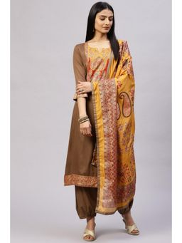 Biba - Brown Cotton Printed Unstitched Suit (Set of 3)