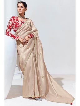 Mysilklove - Vanila Cream Tissue Organza Designer Partywear Saree with Unstitched Blouse