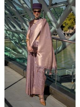 Mysilklove - Burnished Dusty Mauve Banarasi Handloom Saree with Unstitched Blouse