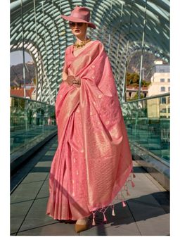 Mysilklove - Tonys Peach Banarasi Handloom Saree with Unstitched Blouse