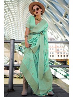 Mysilklove - Envy Green Banarasi Handloom Saree with Unstitched Blouse