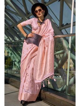 Mysilklove - Melon Pink Banarasi Handloom Saree with Unstitched Blouse