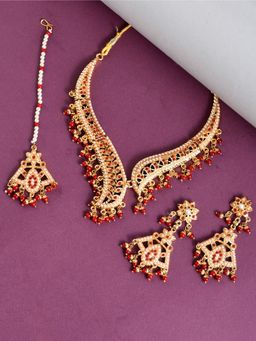 Silvermerc Designs - Gold Plated Ethnic Traditional Jewellery Set With Maang Tikka