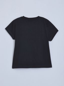 Hopscotch - Black Cotton Round Neck T-Shirt