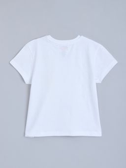 Hopscotch - White Cotton Round Neck T-Shirt