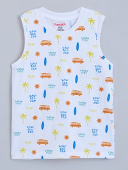 Hopscotch - White Cotton Round Neck T-Shirt