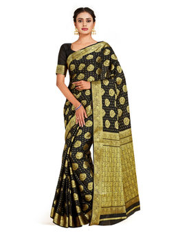 Mimosa - Black Mysore Silk Style Crepe Saree With Unstitched Blouse