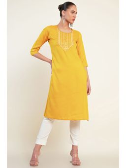 Soch - Women Mustard Rayon Embellished/Sequined Kurta