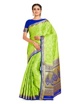 Mimosa - Green Mysore Silk Style Crepe Saree With Unstitched Blouse