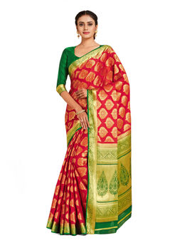 Mimosa - Red Mysore Silk Style Crepe Saree With Unstitched Blouse