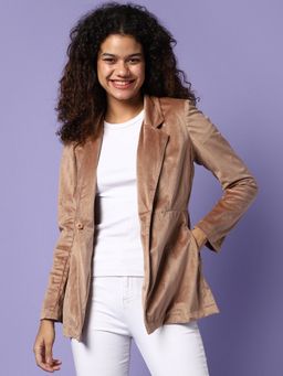 Campus Sutra - Womens Solid Casual Blazer Gold (S)