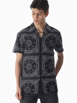 Jack & Jones - Men Printed Comfort Fit Black Casual Shirt