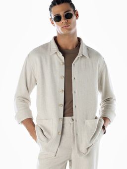 Jack & Jones - Men Solid Oversized Beige Casual Shirt