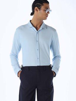 Jack & Jones - Men Solid Slim Fit Blue Casual Shirt