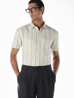 Jack & Jones - Men Stripes Comfort Fit Off White Casual Shirt