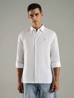 Tommy Hilfiger - White Solid Regular Fit Linen Casual Shirt