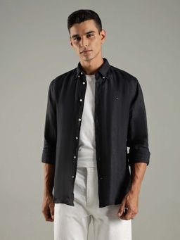 Tommy Hilfiger - Black Solid Regular Fit Linen Casual Shirt