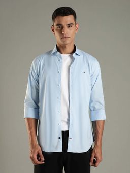 Tommy Hilfiger - Blue Solid Slim Fit Cotton Casual Shirt