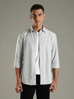 Tommy Hilfiger - Grey Striped Slim Fit Cotton Casual Shirt