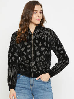 Madame - Women Printed Black Sweater