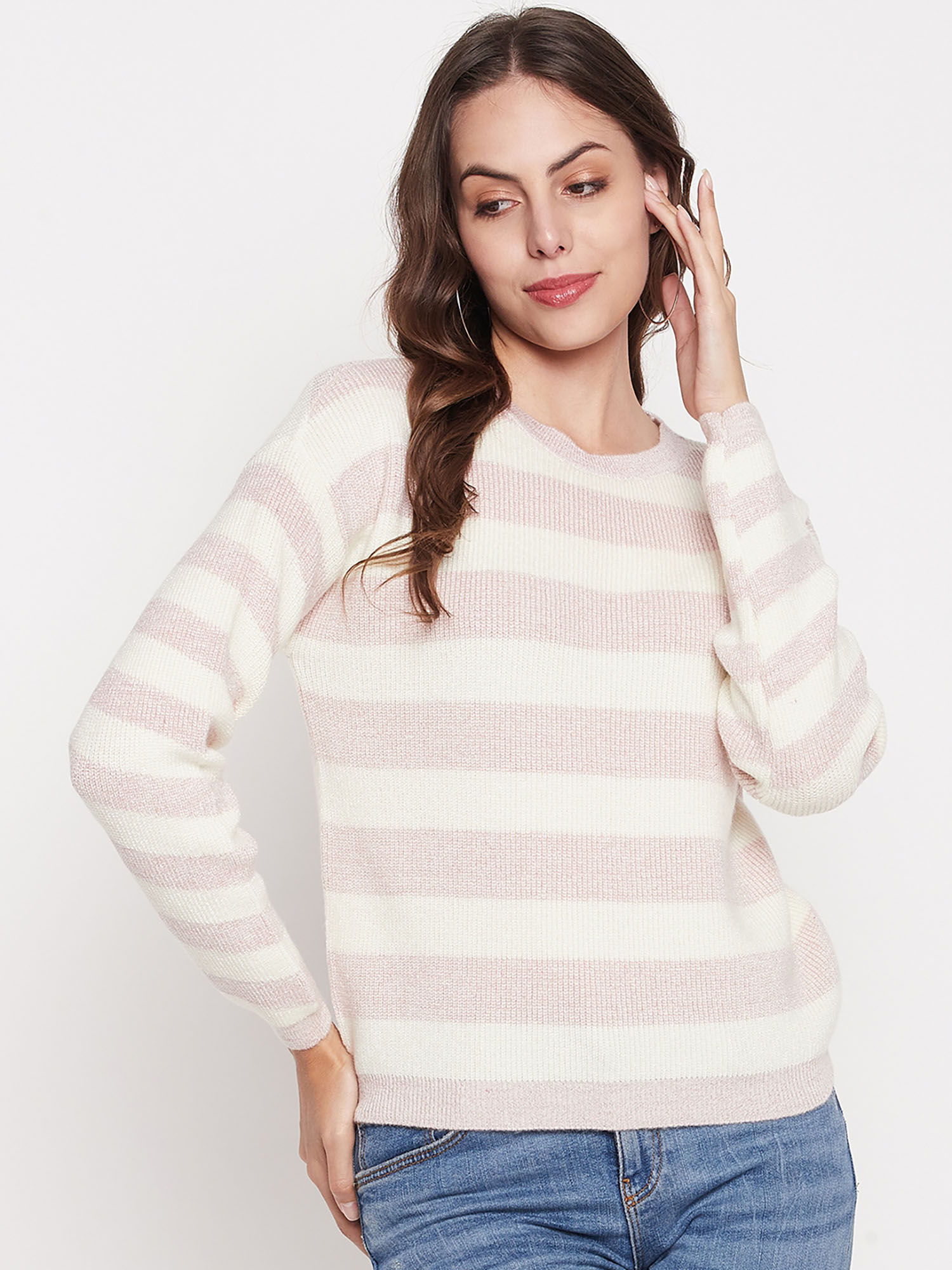 madame Women Stripes Pink Sweater-picture-12