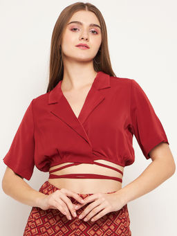 Madame - Women Solid Rosewood Crop Top