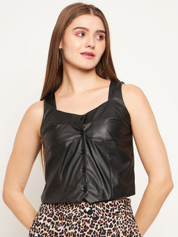 Madame - Women Solid Black Crop Top