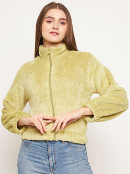 Madame - Women Solid Apple Green Sweatshirt