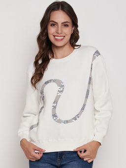 Madame - Women Printed White Sweatshirt