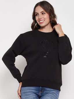 Madame - Women Solid Black Sweatshirt