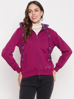 Madame - Women Solid Plum Hoodie Sweatshirt