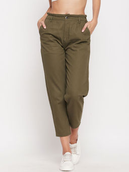 Madame - Women Solid Olive Trouser