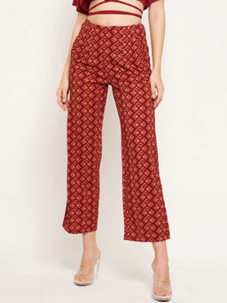 Madame - Women Printed Rosewood Trouser