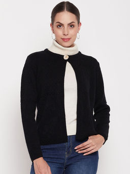 Madame - Women Solid Black Cardigan