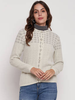 Madame - Women Solid Off White Cardigan