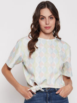 Madame - Women Printed White Crop Top