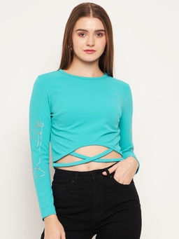 Madame - Women Solid Aqua Crop Top