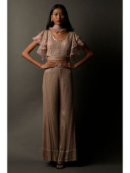 "Two Sisters" by Gyans - Old Rose Georgette Co-Ord (Set of 3)