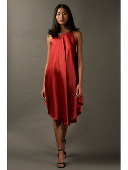 "Two Sisters" by Gyans - Red Satin Embroidered Dress