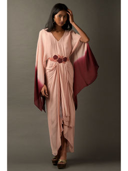 "Two Sisters" by Gyans - Pink & Maroon Ombre Kaftan Draped Dress